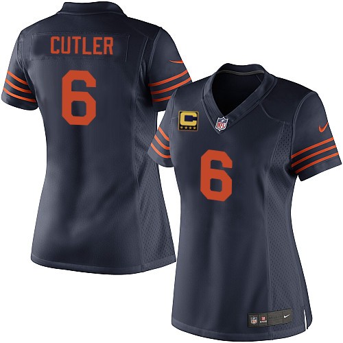 Women's Elite Jay Cutler C Patch Nike Jersey Navy Blue Alternate - #6 1940s Throwback NFL Chicago Bears